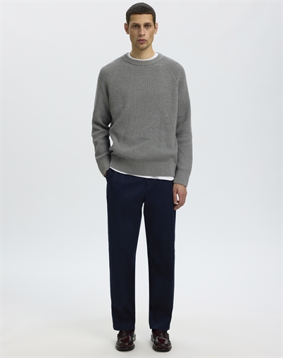 Selected - SLMBraun Rib Crew Strik - Medium Grey Melange 